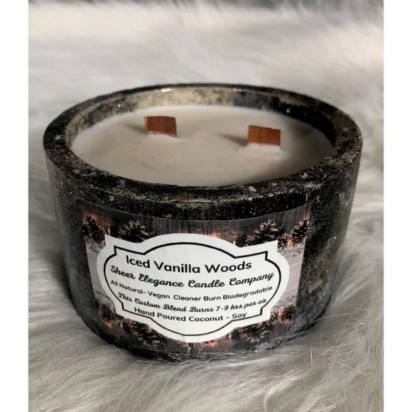 Soy Candle Hand Poured Iced Vanilla Woods Handmade Concrete Vessel 2 Wood Wicks - Picture 1 of 5